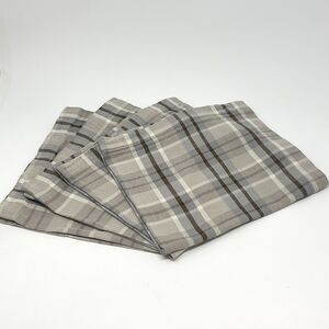 Pottery Barn Plaid Tartan Neutral Gray Beige Brown Tan Napkins 20x20” Set Of 4